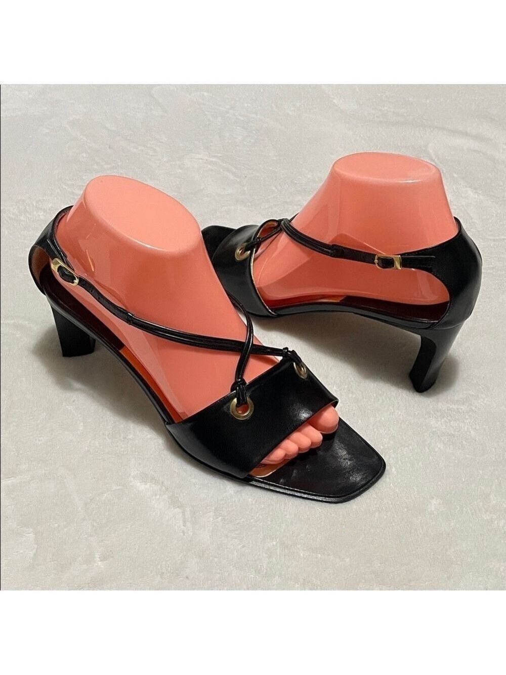 Vintage Heyraud Black Strappy Mid-Heel Sandals Sz EUR39/US9M
